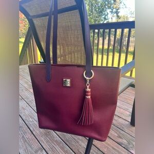 Dooney & Bourke HADLEY Tote Saffiano Leather Burgundy with Purple trim